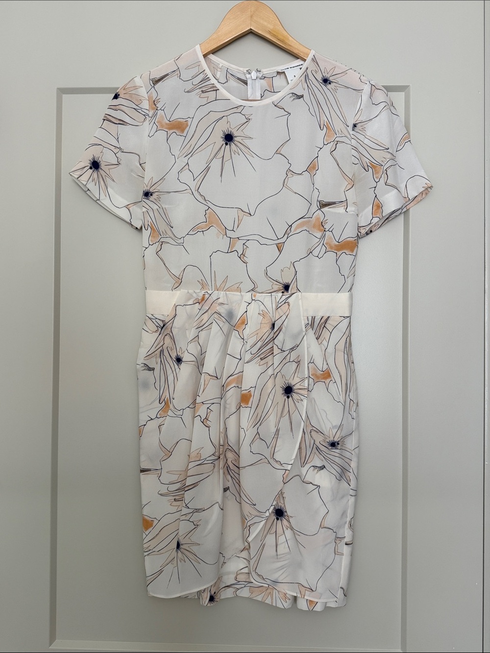 Club Monaco White Mini Dress with Peach & Navy Floral Print